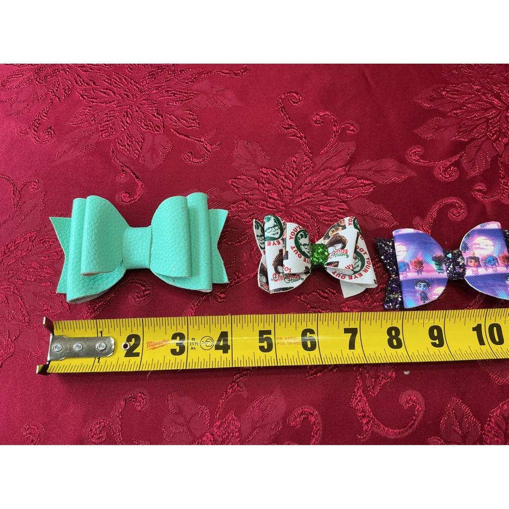 Handmade Hair Bow Set 3pc AChristmas Story Vampirina Mint Faux Leather Alligator - Picture 7 of 9